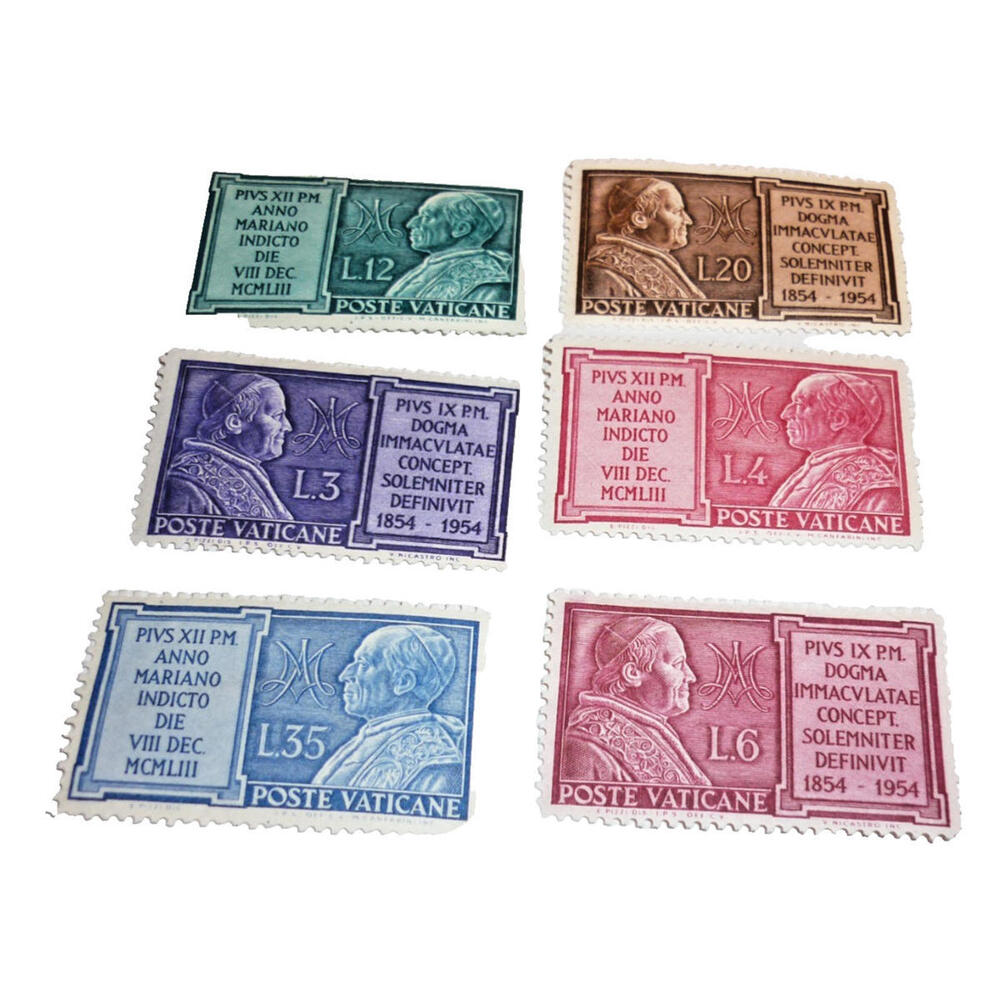 Vatican Mi214-Mi219 MLH 1954 Pope Pius Marian Immaculate 176-181 Stamp Set